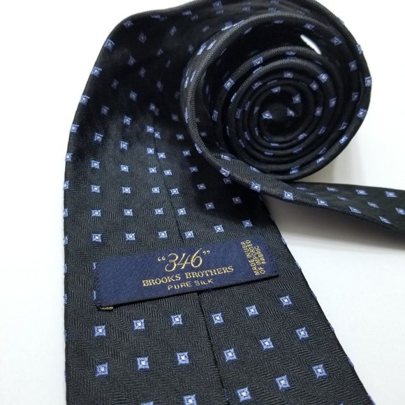 Brooks Brothers 346 Neck Tie - Black W/Blue Square - Picture 7 of 8